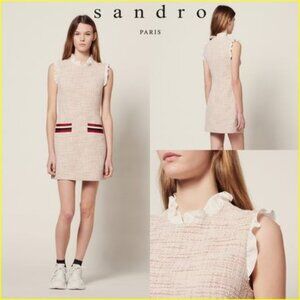 🔥Sandro Tweed Dress🔥 Straight Fit with Ruffle Collar